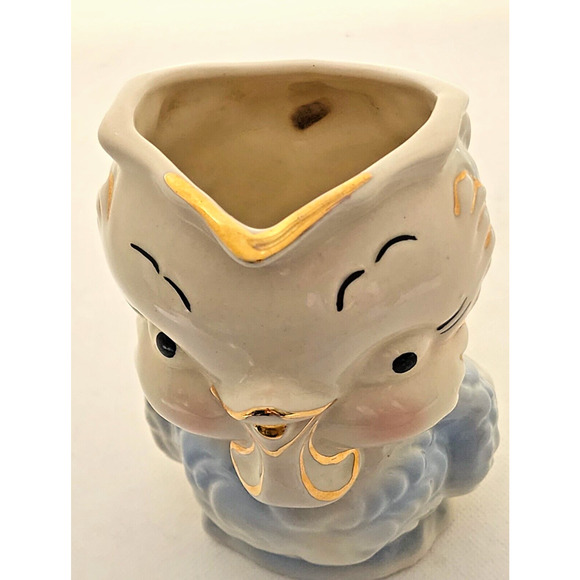 PITCHER-VASE-Vintage-Duck-Blue-Cream-Gold Trim-MCM-HANDLE-3D - Picture 8 of 14
